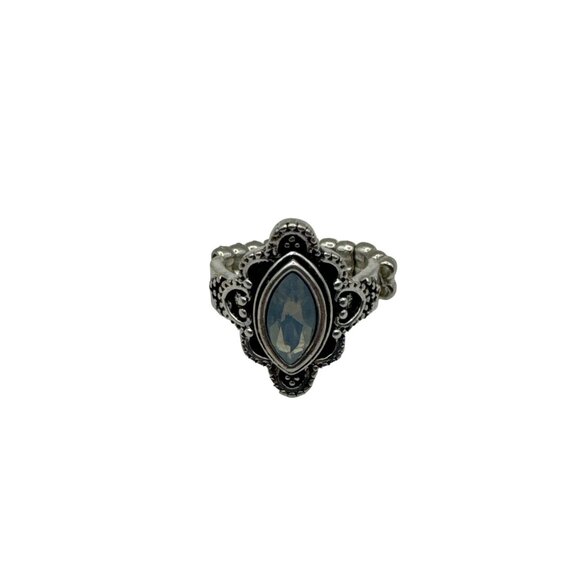 Iridescent Blue Stone Silver Toned Stretch Ring - Picture 4 of 4